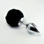 Duży srebrny korek analny z czarnym pomponem Lovetoy - 3