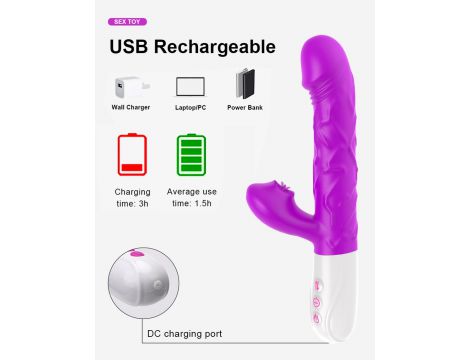 Wibrator silikonowy z językiem B Series Fox USB 23 cm - 6