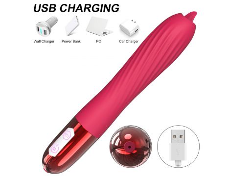 Wibrator silikonowy z ruchomym języczkiem ogrzewany B Series Fox USB - 5