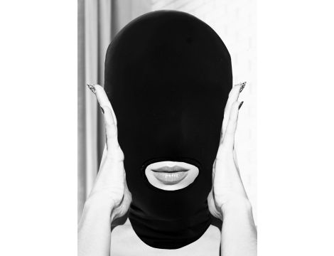 Czarna błyszcząca maska BDSM z otwartymi ustami Ouch! - 2