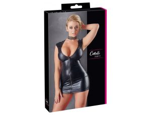 Sukienka mini wet look Cottelli PARTY czarna z zamkiem L
