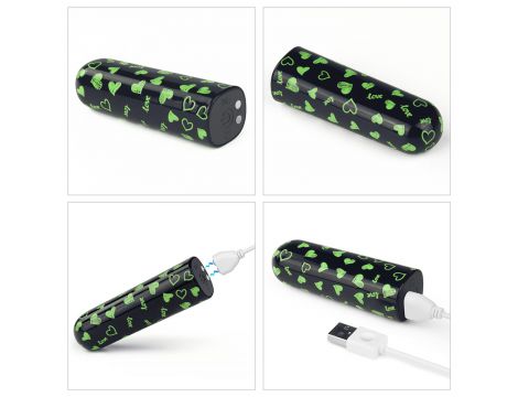 Mini wibrator Lovetoy serce świecący w ciemności ładowalny zielony 8cm - 19