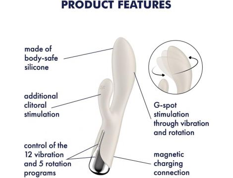 Wibrator króliczek obrotowy Satisfyer Spinning Rabbit 1 beżowy USB - 3