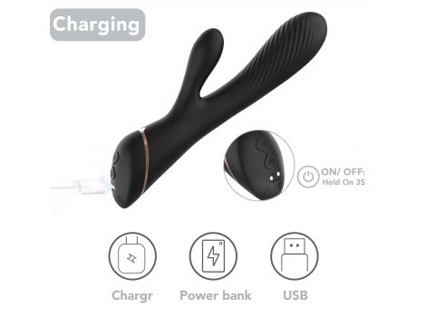 Wibrator króliczek Hare czarny silikonowy USB 9 wibracji - 5
