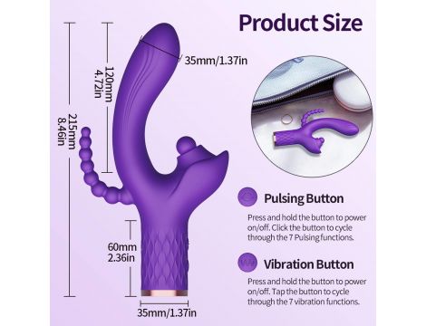 Wibrator Patty silikonowy stymulator łechtaczki z wypustką analną USB - 9