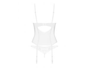 Transparentny koronkowy gorset i stringi Obsessive Alissium biały XL/2XL