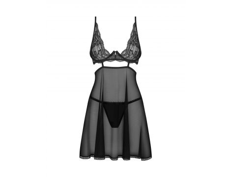 Babydoll koronkowy transparentny z fiszbinami i stringami Obsessive XL 2XL - 3