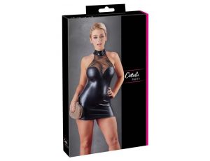 Sukienka z koronką Cottelli PARTY wet look czarna L