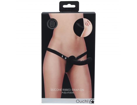 Strap on silikonowy żebrowany Ouch regulowany czarny 15 cm