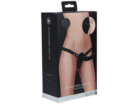 Strap on silikonowy żebrowany Ouch regulowany czarny 15 cm - 3