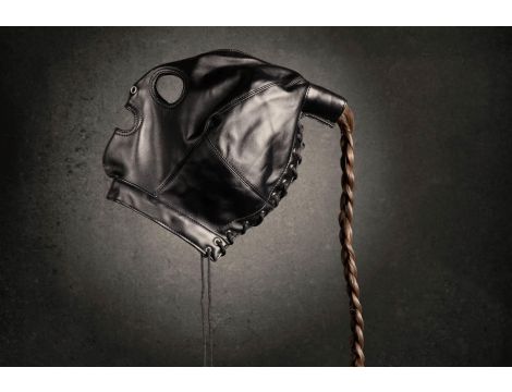 Maska BDSM z brązowym kucykiem 55 cm Ouch! czarna - 9