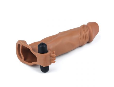 Add 2"" Pleasure X Tender Vibrating Penis Sleeve Brown - 4