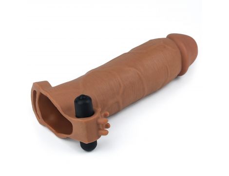 Add 3" Pleasure X Tender Vibrating Penis Sleeve Brown - 2