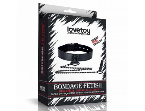 Bondage Fetish Black Matt Collar With Leash