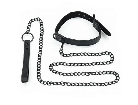 Bondage Fetish Black Matt Collar With Leash - 5