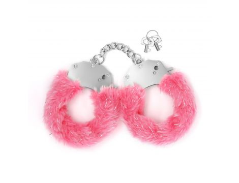 CRUSHIOUS SPANGLE METAL HANDCUFFS WITH PLUSH IN PINK - 3