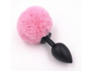 Bunny plug large black with pink tail 9,3 x 4,1 cm / 3,8 x 1.6 inch