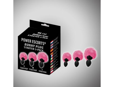 Zestaw 3 korków analnych z ogonkiem króliczym Power Escorts czarny różowy