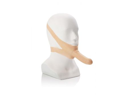 Knebel z wibrującym dildem latexowym Accommodator jasny 14 cm