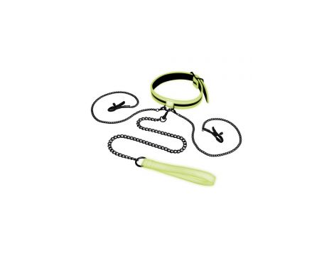 WHIPSMART GLOW IN THE DARK COLLAR WITH NIPPLE CLIPS AND LEASH - 2