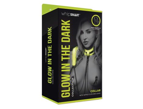 WHIPSMART GLOW IN THE DARK COLLAR WITH NIPPLE CLIPS AND LEASH