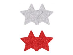 PRETTY PASTIES GLITTER STARS RED SILVER 2 PAIR