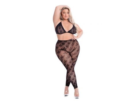 ALL ABOUT LEAF BRA SET BLACK, PLUS SIZE