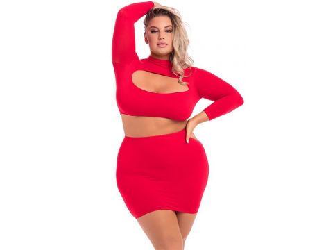 STOP & STARE 2PC SKIRT SET RED, 3XL/4XL