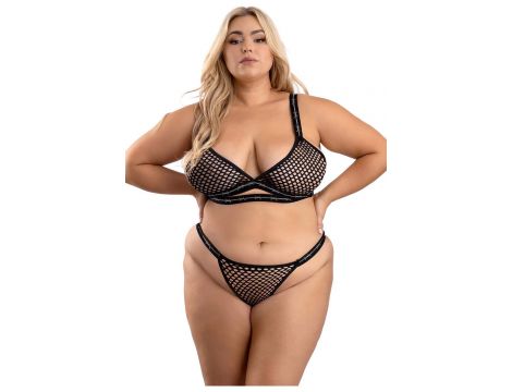 BARBED WIRE FISHNET BRALETTE, LONG SLEEVE SHRUG & PANTY, Q/S - 2