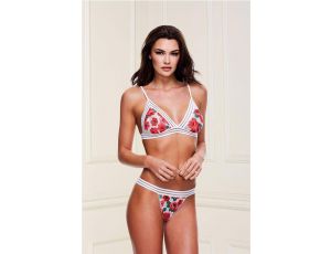 WHITE FLORAL & LACE BRA SET, M/L