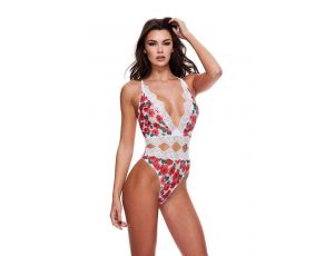 WHITE FLORAL & LACE TEDDY, M/L