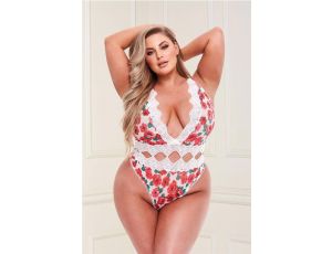 WHITE FLORAL & LACE TEDDY, XL