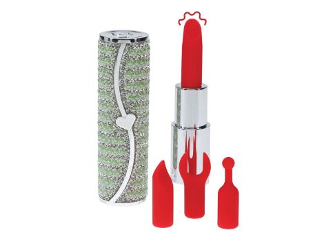 Mini wibrator pomadka Loveline zielony z 4 końcówkami USB - 3