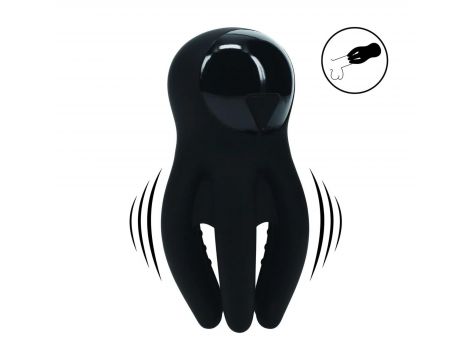 Digital Vibrating Silicone Penis Head Stimulator with Tentacles - Black