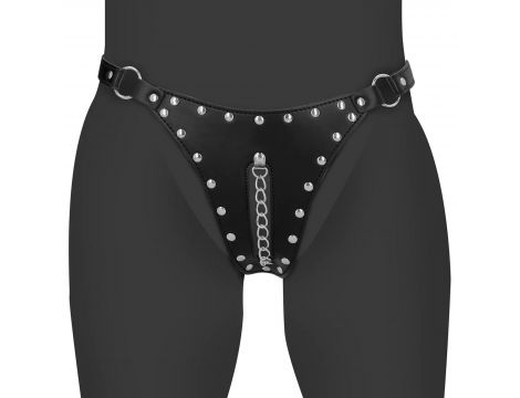 Pas cnoty thong Ouch ze skóry PU z łańcuchem czarnym