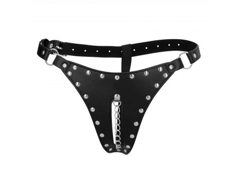 Pas cnoty thong Ouch ze skóry PU z łańcuchem czarnym - 3