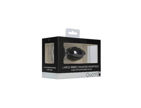 Large Ribbed Diamond Heart Plug - Black - 4