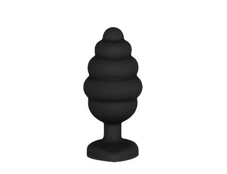 Large Ribbed Diamond Heart Plug - Black - 2