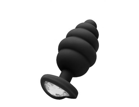 Large Ribbed Diamond Heart Plug - Black - 6
