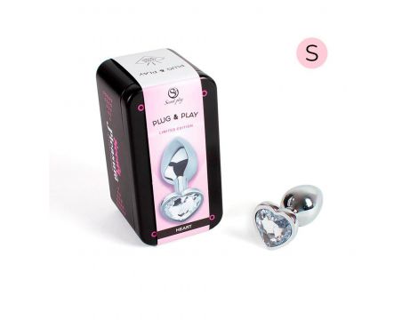 CLEAR CRYSTAL HEART METAL BUTT PLUG S