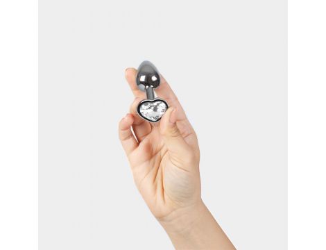 CLEAR CRYSTAL HEART METAL BUTT PLUG S - 2