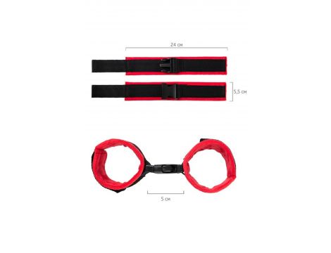 Anonymo handcuffs, velour, red, 24 cm