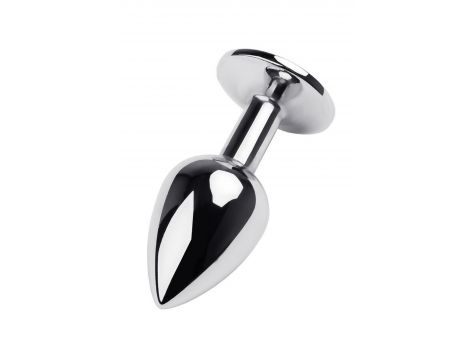 Silver anal plug TOYFA Metal with black round-shaped gem - 3