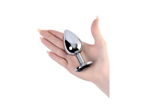 Silver anal plug TOYFA Metal with black round-shaped gem