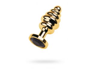 Golden anal plug with  black gem