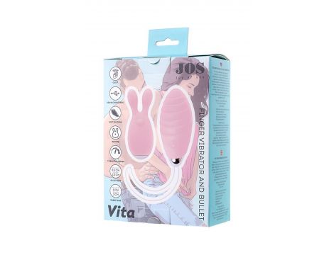 JOS VITA Wibrujące jajko na palec z nakładką, pudrowy róż, silikon 8,5 cm - 8