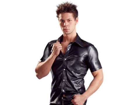 Imitat. Leather Men's Shirt S - 3