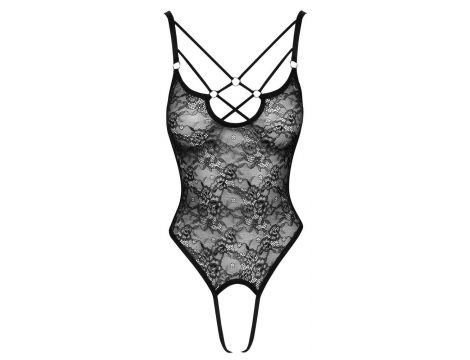 Body koronkowe Cottelli LINGERIE czarne z pierścieniami L - 5
