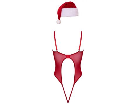 Body Cottelli LINGERIE czerwone z piórami i czapką S/M - 7