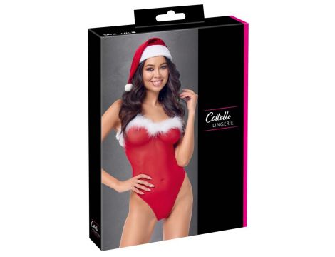 Body Cottelli LINGERIE czerwone z piórami i czapką S/M - 8